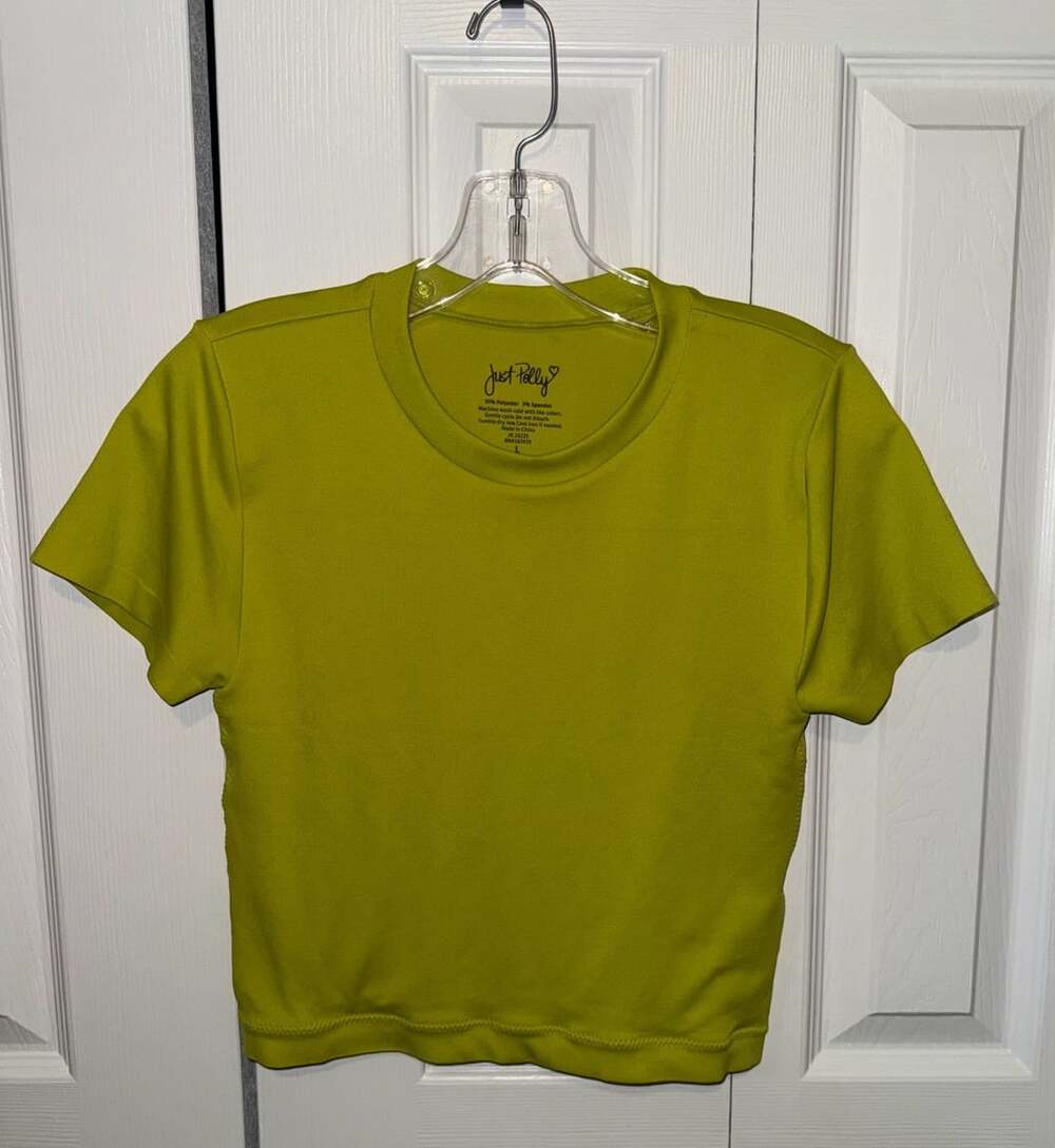 Just Polly Yellow Fitted Ribbed Crew Neck Short Sleeve Top